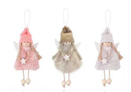 DEKOR AKASZTÓS ANGYALLÁNY CSILAGGAL, SZŐRMÉS RUHÁBAN, RÓZSASZÍN VAGY DRAPP VAGY FEHÉR