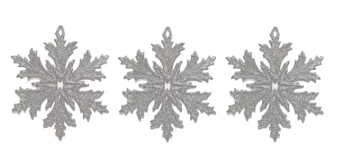 AKASZTÓS KARÁCSONYI DÍSZ HÓKRISTÁLY SZETT, 3 DARABOS, EZÜST GLITTER