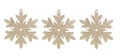 AKASZTÓS KARÁCSONYI DÍSZ HÓKRISTÁLY SZETT, 3 DARABOS, ARANY GLITTER