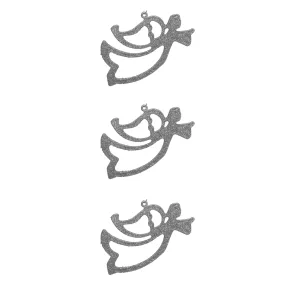   AKASZTÓS KARÁCSONYI DÍSZ ANGYAL SZETT, 3 DARABOS, ÁTTETSZŐ, EZÜST