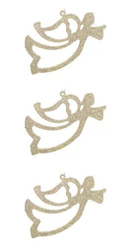 AKASZTÓS KARÁCSONYI DÍSZ ANGYAL SZETT, 3 DARABOS, ÁTTETSZŐ, ARANY