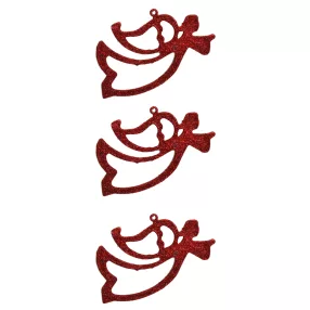   AKASZTÓS KARÁCSONYI DÍSZ ANGYAL SZETT, 3 DARABOS, ÁTTETSZŐ, PIROS