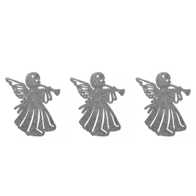   AKASZTÓS KARÁCSONYI DÍSZ ANGYAL SZETT, 3 DARABOS, TROMBITÁVAL, EZÜST