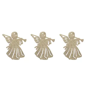   AKASZTÓS KARÁCSONYI DÍSZ ANGYAL SZETT, 3 DARABOS, TROMBITÁVAL, ARANY