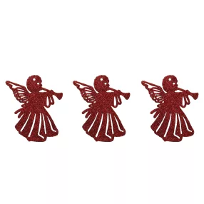   AKASZTÓS KARÁCSONYI DÍSZ ANGYAL SZETT, 3 DARABOS, TROMBITÁVAL, PIROS