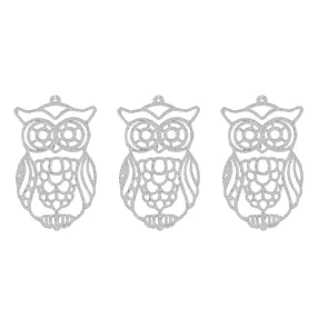 AKASZTÓS KARÁCSONYI DÍSZ BAGOLY SZETT, 3 DARABOS, FEHÉR