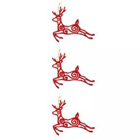   AKASZTÓS KARÁCSONYI DÍSZ UGRÓSZARVAS SZETT, 3 DARABOS, PIROS