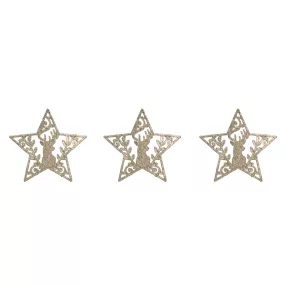   AKASZTÓS KARÁCSONYI DÍSZ CSILLAG SZETT, 3 DARABOS, RÉNSZARVAS MINTÁS, ARANY