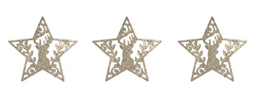 AKASZTÓS KARÁCSONYI DÍSZ CSILLAG SZETT, 3 DARABOS, RÉNSZARVAS MINTÁS, ARANY