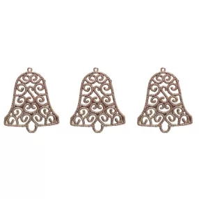   AKASZTÓS KARÁCSONYI DÍSZ HARANG SZETT, 3 DARABOS, ROSEGOLD GLITTER