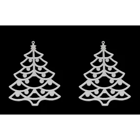   AKASZTÓS KARÁCSONYI DÍSZ FENYŐFA SZETT, 2 DARABOS, ÁTTETSZŐ, FEHÉR