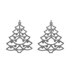   AKASZTÓS KARÁCSONYI DÍSZ FENYŐFA SZETT, 2 DARABOS, ÁTTETSZŐ, EZÜST