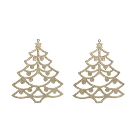   AKASZTÓS KARÁCSONYI DÍSZ FENYŐFA SZETT, 2 DARABOS, ÁTTETSZŐ, ARANY