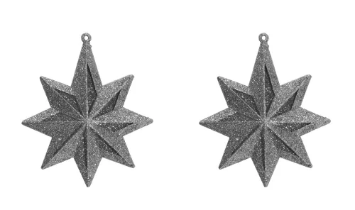 AKASZTÓS KARÁCSONYI DÍSZ CSILLAG SZETT, 2 DARABOS, ÁTTETSZŐ, EZÜST