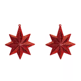   AKASZTÓS KARÁCSONYI DÍSZ CSILLAG SZETT, 2 DARABOS, ÁTTETSZŐ, PIROS
