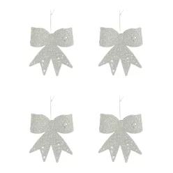   AKASZTÓS KARÁCSONYI DÍSZ MASNI SZETT, 4 DARABOS, FEHÉR GLITTER