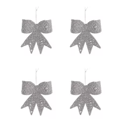   AKASZTÓS KARÁCSONYI DÍSZ MASNI SZETT, 4 DARABOS, EZÜST GLITTER