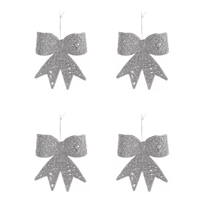   AKASZTÓS KARÁCSONYI DÍSZ MASNI SZETT, 4 DARABOS, EZÜST GLITTER