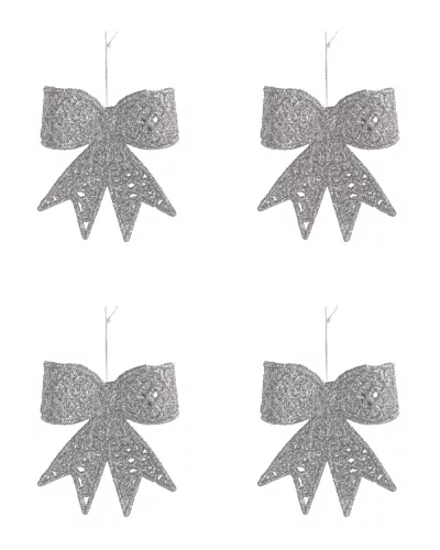 AKASZTÓS KARÁCSONYI DÍSZ MASNI SZETT, 4 DARABOS, EZÜST GLITTER