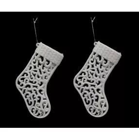   AKASZTÓS KARÁCSONYI DÍSZ ZOKNI SZETT, 2 DARABOS, FEHÉR GLITTER