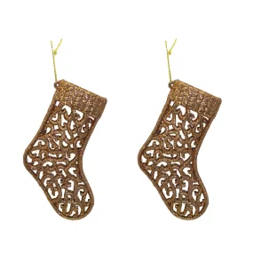   AKASZTÓS KARÁCSONYI DÍSZ ZOKNI SZETT, 2 DARABOS, ROSEGOLD GLITTER