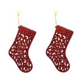   AKASZTÓS KARÁCSONYI DÍSZ ZOKNI SZETT, 2 DARABOS, PIROS GLITTER