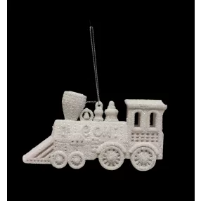 AKASZTÓS KARÁCSONYI DÍSZ VONAT, FEHÉR GLITTER