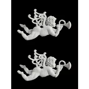   AKASZTÓS KARÁCSONYI DÍSZ ANGYAL SZETT, 2 DARABOS, TROMBITÁVAL, FEHÉR