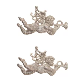   AKASZTÓS KARÁCSONYI DÍSZ ANGYAL SZETT, 2 DARABOS, TROMBITÁVAL, ARANY