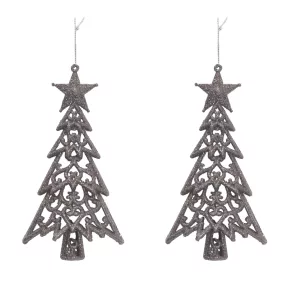   AKASZTÓS KARÁCSONYI DÍSZ FENYŐFA SZETT, 2 DARABOS, CSILLAGGAL, EZÜST