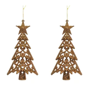   AKASZTÓS KARÁCSONYI DÍSZ FENYŐFA SZETT, 2 DARABOS, CSILLAGGAL, ROSEGOLD