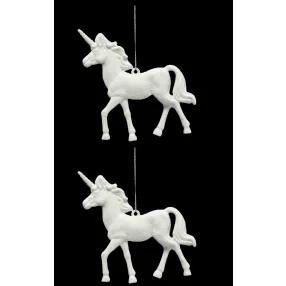   AKASZTÓS KARÁCSONYI DÍSZ UNIKORNIS SZETT, 2 DARABOS, FEHÉR
