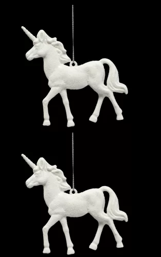 AKASZTÓS KARÁCSONYI DÍSZ UNIKORNIS SZETT, 2 DARABOS, FEHÉR