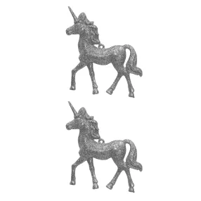   AKASZTÓS KARÁCSONYI DÍSZ UNIKORNIS SZETT, 2 DARABOS, EZÜST