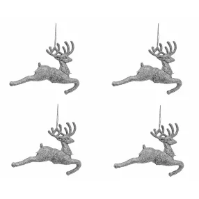   AKASZTÓS KARÁCSONYI DÍSZ RÉNSZARVAS SZETT, 4 DARABOS, EZÜST