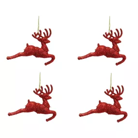  AKASZTÓS KARÁCSONYI DÍSZ RÉNSZARVAS SZETT, 4 DARABOS, PIROS