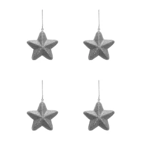   AKASZTÓS KARÁCSONYI DÍSZ CSILLAG SZETT, 4 DARABOS, 3D, EZÜST