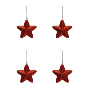   AKASZTÓS KARÁCSONYI DÍSZ CSILLAG SZETT, 4 DARABOS, 3D, PIROS