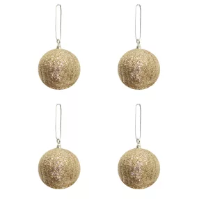   AKASZTÓS KARÁCSONYI DÍSZ GÖMB SZETT, 4 DARABOS, BORDÁS MINTÁS, ARANY