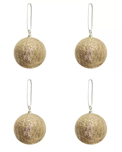 AKASZTÓS KARÁCSONYI DÍSZ GÖMB SZETT, 4 DARABOS, BORDÁS MINTÁS, ARANY