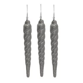   AKASZTÓS KARÁCSONYI DÍSZ JÉGCSAP SZETT, 3 DARABOS, EZÜST GLITTER