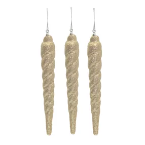   AKASZTÓS KARÁCSONYI DÍSZ JÉGCSAP SZETT, 3 DARABOS, ARANY GLITTER