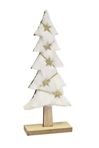 DEKOR FA FENYŐFA, SZŐRMÉS, CSILLAGGAL, FEHÉR