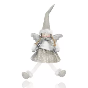 DEKOR TEXTIL ANGYAL, LÓGÓLÁBÚ, EZÜST-FEHÉR