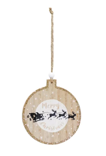 DEKOR FA LÓGÓDÍSZ GÖMB, TÉLAPÓ SZÁNNAL MINTÁS, NATÚR