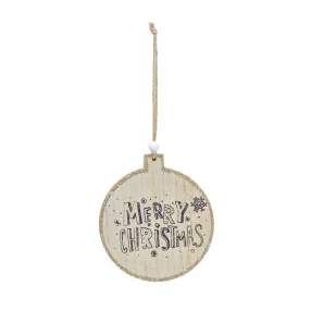   DEKOR FA LÓGÓDÍSZ GÖMB, MERRY CHRISTMAS FELIRATTAL, NATÚR