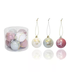   DEKOR KARÁCSONYI DÍSZ GÖMB PVC DOBOZBAN, 8 DARABOS, SZÜRKE-RÓZSASZÍN-FEHÉR
