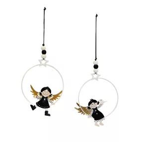 DEKOR FÉM LÓGÓDÍSZ KÖRBEN ANGYAL, FEKETE