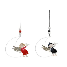 DEKOR FÉM LÓGÓDÍSZ HOLDON ANGYAL, PIROS VAGY FEKETE