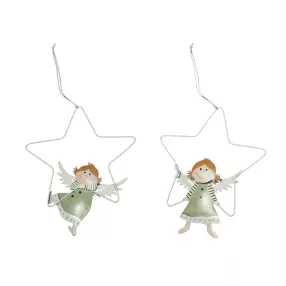 DEKOR FÉM LÓGÓDÍSZ CSILLAG, ANGYALLAL, TÜRKIZ